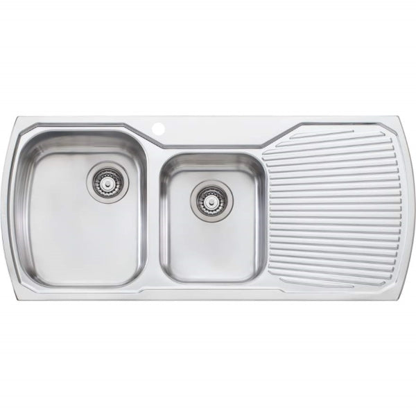 Oliveri Monet stainless steel 1¾ bowl topmount kitchen sink with right-hand drainer and 1 tap hole, top view