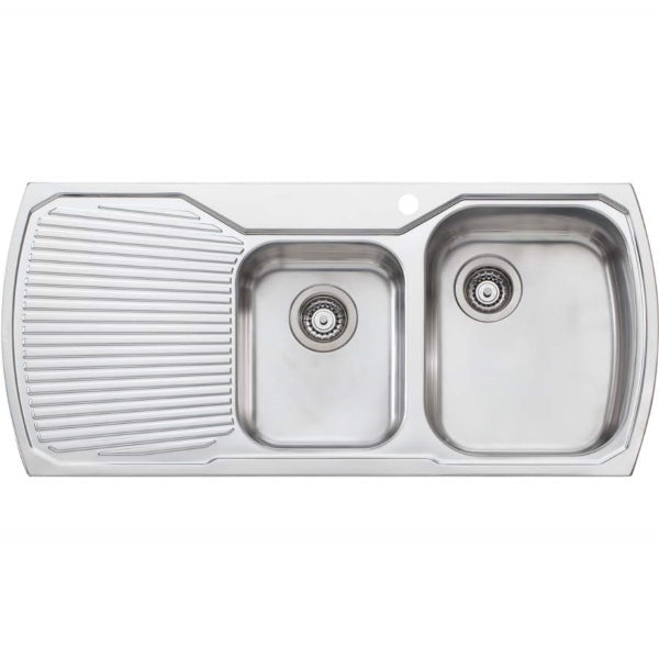 Oliveri Monet stainless steel 1 and 3/4 bowl topmount kitchen sink with left drainer and single tap hole