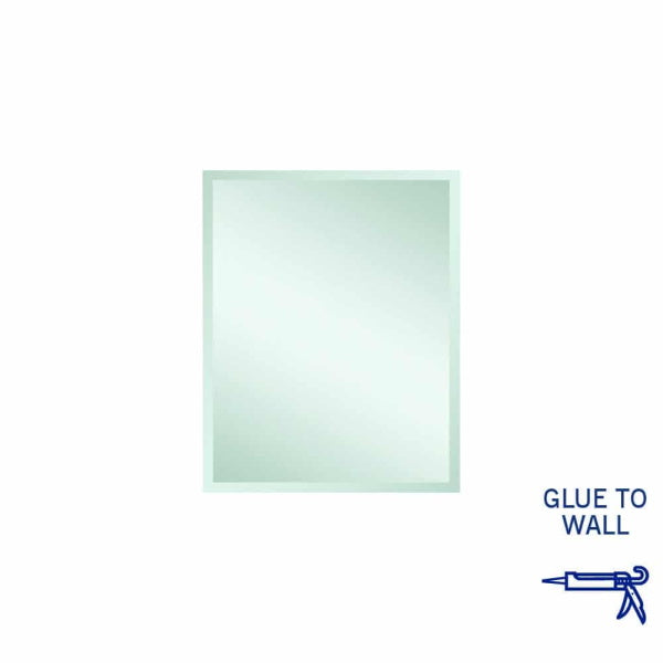 Thermogroup rectangular bevel edge mirror, wall-mounted in portrait view with 25mm bevelled frame, shown on white background