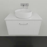 Marquis Anna wall-hung ensuite vanity in matte white, with drawer front, above-counter basin and chrome handle, front view