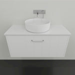 Marquis Anna wall hung ensuite vanity in matte white, with shiplap front, white benchtop and above-counter basin