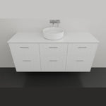 Marquis Anna wall hung vanity in white matte finish with shiplap drawers and round above-counter basin