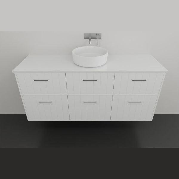Marquis Anna wall hung vanity in white matte finish with shiplap drawers and round above-counter basin