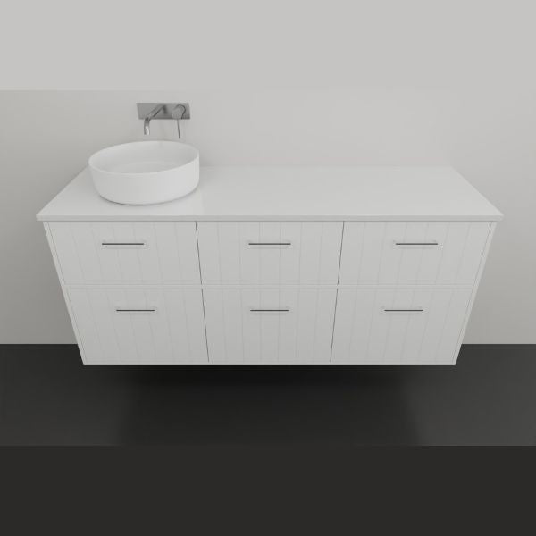 Marquis Anna wall hung vanity in white matte, with six drawers, white benchtop and round above-counter basin
