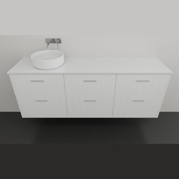 Marquis Anna white wall hung vanity with drawers and round basin, front view, wall-mounted in matte finish