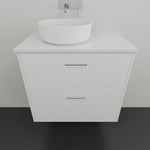 Marquis Anna white wall hung vanity with centre bowl basin, vertical panel drawers and slim handles.