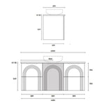Marquis Arco wall hung vanity technical drawing with arched front detail and 1200mm width, centre basin layout