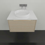 Marquis Cove wall hung vanity in fluted woodgrain finish, with white above-counter basin and white top, front view