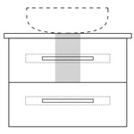 Marquis Gold wall hung vanity technical drawing showing centre bowl basin, benchtop and two drawers with recessed fingerpulls