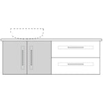 Marquis Gold wall hung vanity technical drawing in white, with two doors, two drawers and a centre bowl basin outline