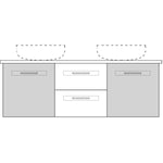 Marquis Gold wall hung vanity, front view with three drawers and dual basins, in white and grey finish