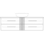 Marquis Gold wall hung vanity technical drawing, front view, with centre basin and four drawers on a white background