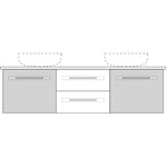 Marquis Gold wall hung vanity technical drawing with two basins, central drawers and recessed fingerpull handles