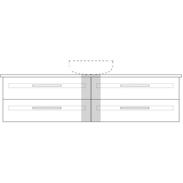 Marquis Gold wall hung vanity technical drawing, front view, with centre basin cut-out and four drawers