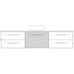 Marquis Gold wall hung vanity technical drawing, front view, centre basin cut-out and six drawers shown
