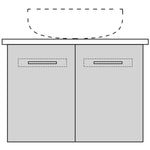 Marquis Gold 1200mm wall hung vanity diagram with dual doors, offset basin outline and recessed fingerpull handles