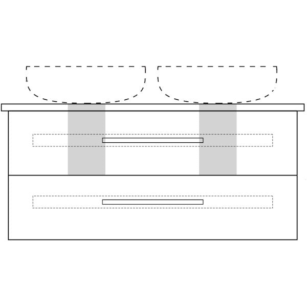 Marquis Gold wall hung vanity technical drawing, 1800mm double bowl, all drawers, with recessed fingerpulls