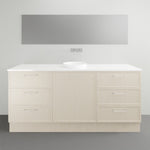 Marquis Hamilton floor standing vanity with white solid surface top, round basin and light woodgrain shaker drawers