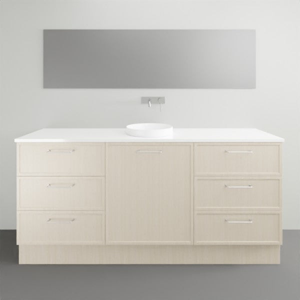 Marquis Hamilton floor standing vanity with white solid surface top, round basin and light woodgrain shaker drawers