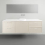 Marquis Hamilton wall hung vanity in light oak finish with white solid surface top and round basin, front view