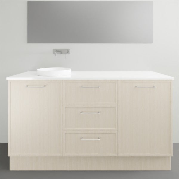 Marquis Hamilton floor standing vanity in light oak with white solid surface top and round basin, front view