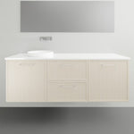 Marquis Hamilton wall hung vanity with white top and round basin, in light woodgrain finish, front view