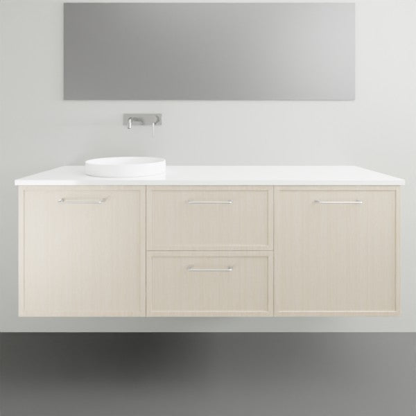 Marquis Hamilton wall hung vanity with white top and round basin, in light woodgrain finish, front view