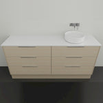 Marquis Lake floor standing vanity with white top, coastal oak finish, six drawers and round above-counter basin