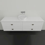 Marquis Provincial wall hung vanity in matte white, with shaker-style drawers, white basin and chrome tapware on a wall-mounted cabinet