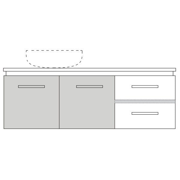 Marquis Riviera wall hung vanity diagram, 1800mm all-drawer layout with double bowl and white top