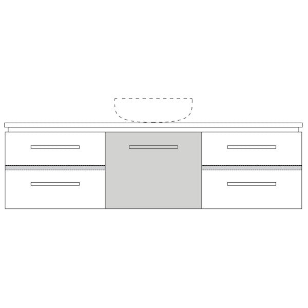 Marquis Riviera wall hung vanity in white, front view with four drawers and central basin cut-out on top