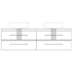 Marquis Riviera wall hung vanity technical drawing, 4-drawer white finish with twin above-counter basins