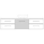 Marquis Riviera wall hung vanity drawing, front view, 1200mm centre bowl, six drawers, white and grey finish