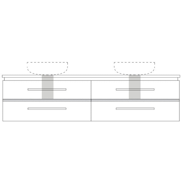 Marquis Riviera wall hung vanity technical drawing with centre bowl and four drawers, shown front on in white