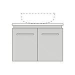 Marquis Riviera wall hung vanity, front view, with double drawers, white finish and centre bowl basin outline