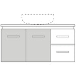 Marquis Riviera wall hung vanity drawing, 1500mm all-drawer layout with centre bowl and white benchtop before basin placement