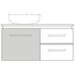 Marquis Riviera wall hung vanity with centre basin, grey and white cabinet, recessed fingerpulls, front view