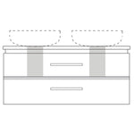 Marquis Riviera wall hung vanity drawing, 1500mm double bowl, white finish with two drawers and benchtop detail
