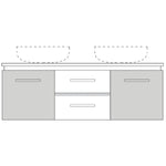 Marquis Riviera wall hung vanity diagram, 1800mm centre bowl, door and drawer layout, white and grey finish
