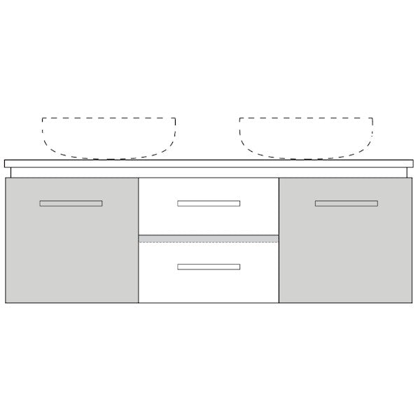 Marquis Riviera wall hung vanity diagram, 1800mm centre bowl, door and drawer layout, white and grey finish