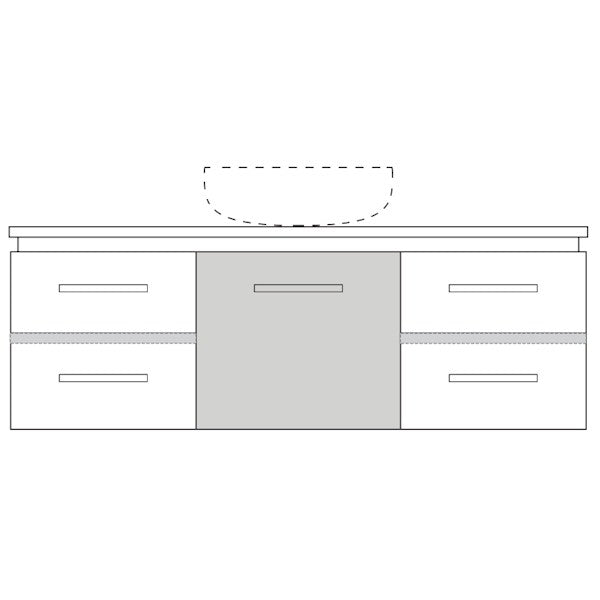 Marquis Riviera wall hung vanity with centre basin, six drawers and white, grey front view