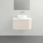 Marquis Shore wall hung vanity with fluted curved cabinet, white solid surface top and round basin, 900mm centre bowl