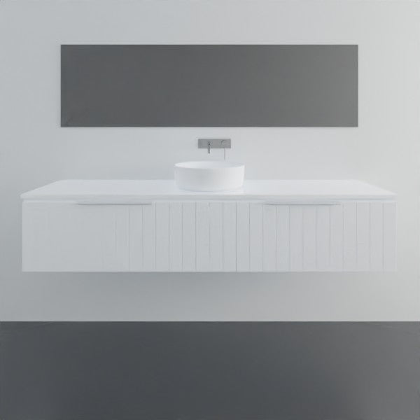 Marquis Valencia wall hung vanity in white with shiplap detailing and above-counter basin, front view