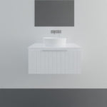 Marquis Valencia wall hung vanity in white with shiplap front, above-counter basin and wall-mounted mirror/fixture