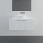 Marquis Valencia 1500mm wall hung vanity in white with shiplap detail and offset basin, shown front on