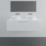 Marquis Valencia wall hung vanity in white, 1800mm double bowl, with shiplap front and above counter basins