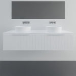 Marquis Valencia wall hung vanity in matte white with shiplap detailing and two above-counter basins