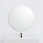 Marquis Orbit round wall mirror above a vanity, white framed edge-less design, 600mm size