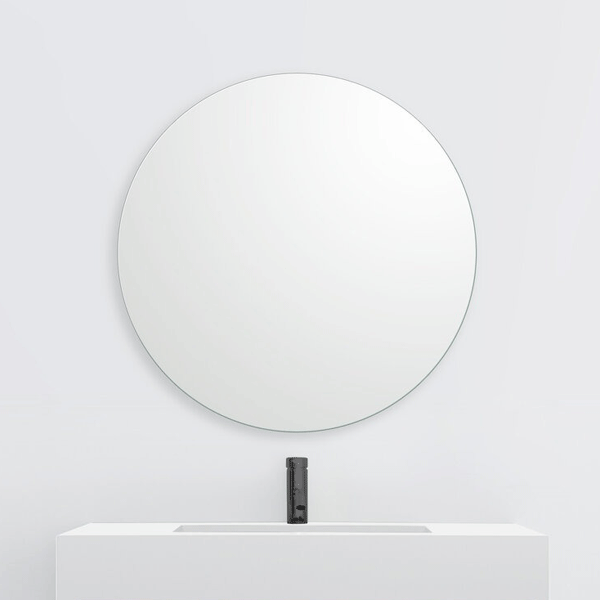 Marquis Orbit round wall mirror above a vanity, white framed edge-less design, 600mm size