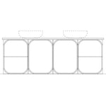Technical line drawing of Marquis Port wall hung vanity with Symphony top, four drawer fronts and two basins.